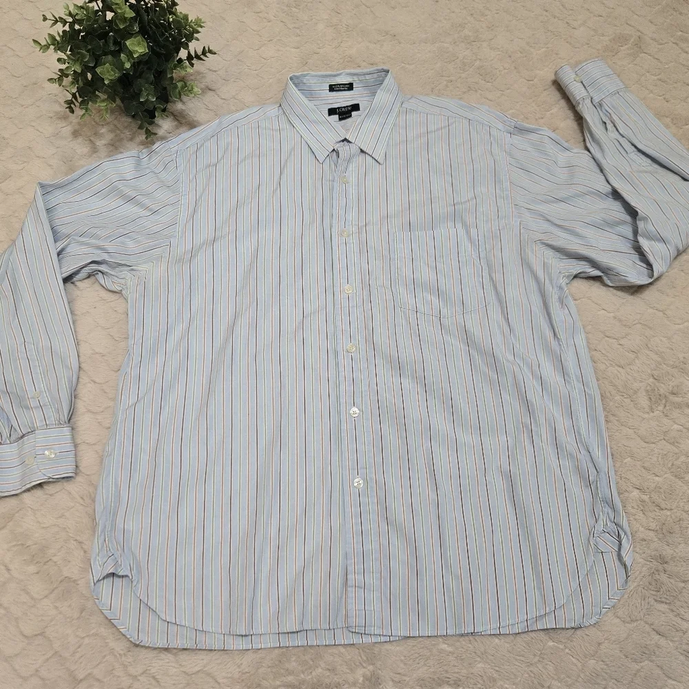 J. Crew Blue Multicolor Stripe 2-Ply Cotton Collared Dress Shirt, Size XL
